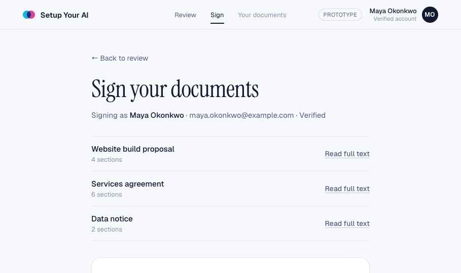 Custom e-signature flow: sign your documents screen